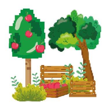 pixelated elma ağacı çiftliği tarım vektör çizim