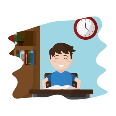 masada açık kitap vektör çizim ile mutlu çocuk