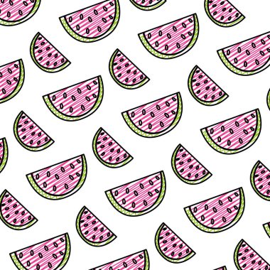 Doodle lezzetli dilim karpuz meyve arka plan vektör çizim