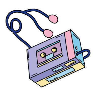 renk retro walman stereo müzik oyuncu vektör çizim
