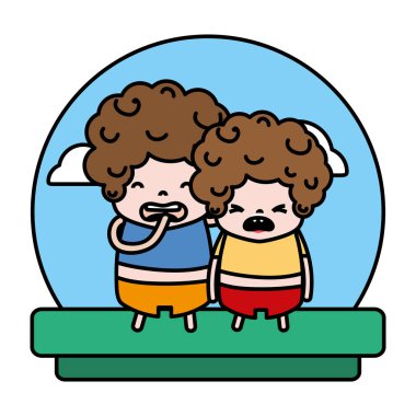 renk çocuk rahatsız saç şekli ve kıyafet içinde peyzaj vektör çizim ile