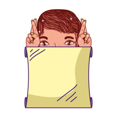 kadın iyi şanslar jest el ve poster vektör çizim ile