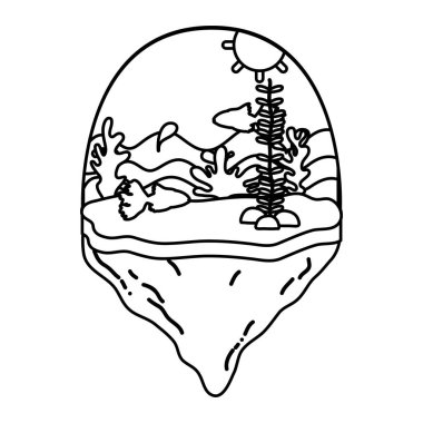 satır balerin sishes ve deniz yosunu float adanın illüstrasyon vektör