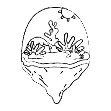 Grunge dağ ve float Adası vektör çizim içinde egzotik deniz yosunu