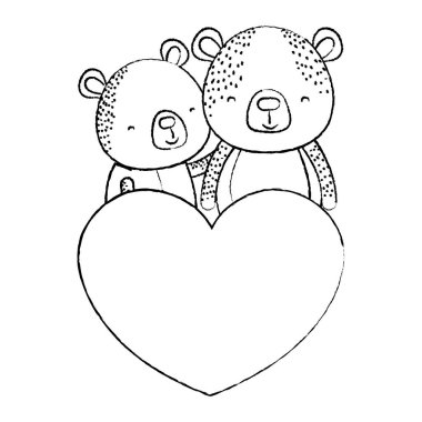 Grunge çift şirin kalp vektör çizim ile birlikte ayı