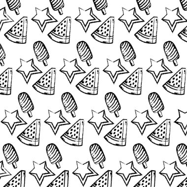 Grunge karpuz yıldız ve buz lolly arka plan vektör çizim ile