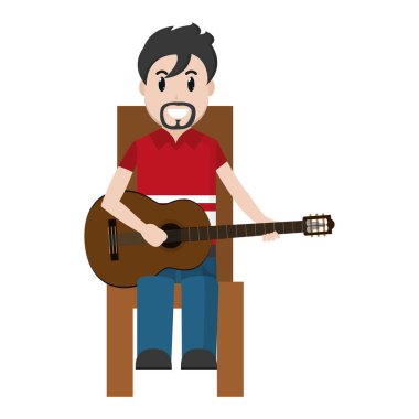 mutlu müzisyen gitar vektör çizim oynamak için oturma