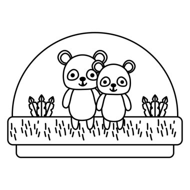 kırsal vektör çizim satırı çift panda sevimli hayvan