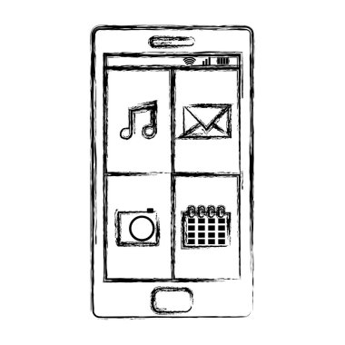 Grunge smartphone teknoloji ile dijital apps simgeler vektör çizim