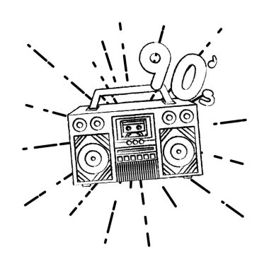 Grunge retro radyo müzik 90 popüler müzik vektör çizim