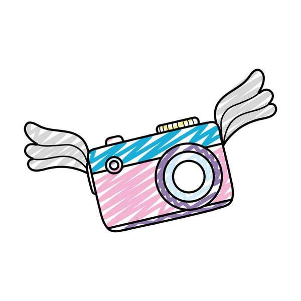 Doodle Appareil Photo Numérique Objet Avec Ailes Style Illustration Vectorielle — Image vectorielle