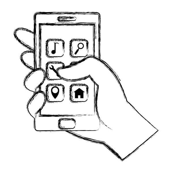 Grunge Technologie Smartphone Avec Des Applications Numériques Illustration Vectorielle Icône — Image vectorielle