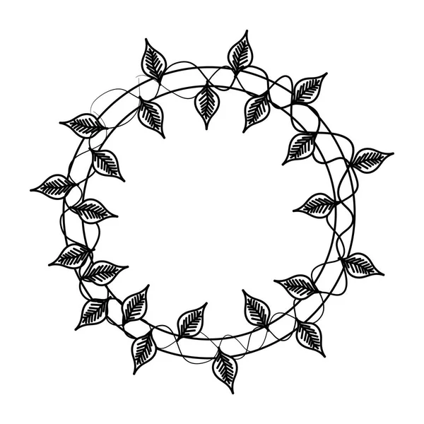 Ligne Cercle Branches Végétales Avec Des Feuilles Tropicales Illustration Vectorielle — Image vectorielle