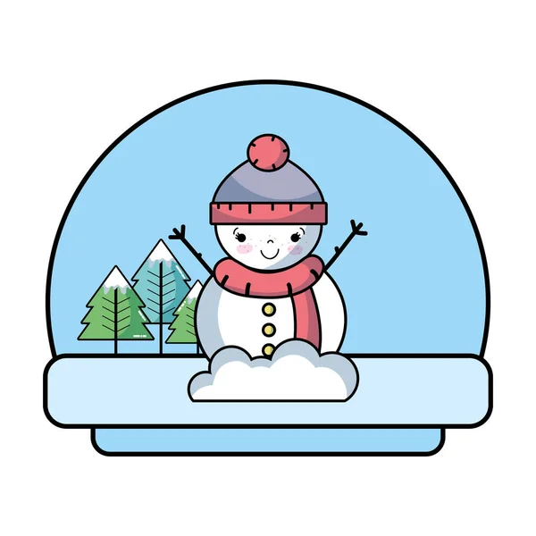 Snowman Winter Landscape Pine Trees Vector Illustration — Stock Vector