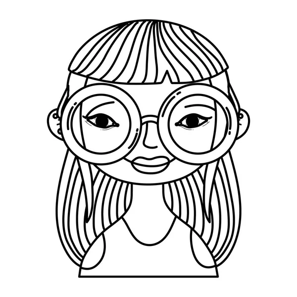 Mulher Linha Com Penteado Longo Óculos Ilustração Vetor Acessório — Vetor de Stock