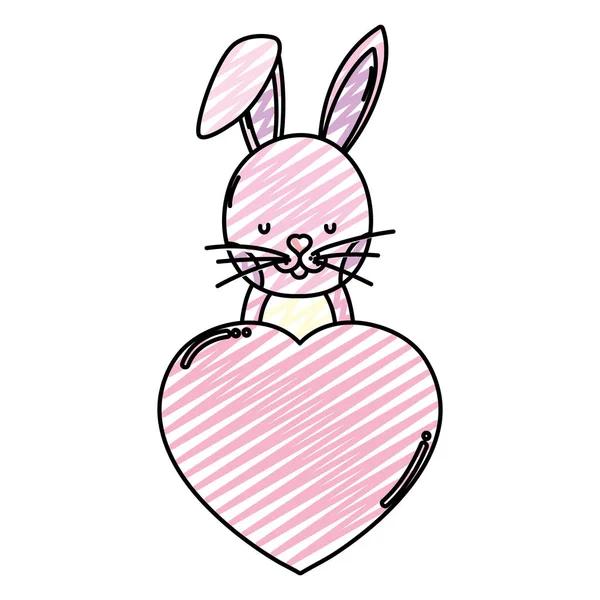 Gribouiller Mignon Lapin Avec Coeur Amour Signe Vectoriel Illustration — Image vectorielle