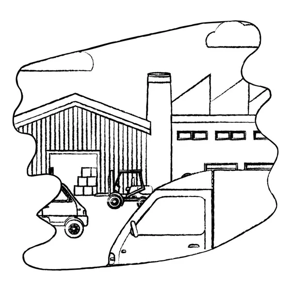 Grunge Magasin Livraison Boîtes Bois Avec Illustration Vectorielle Chariot Élévateur — Image vectorielle