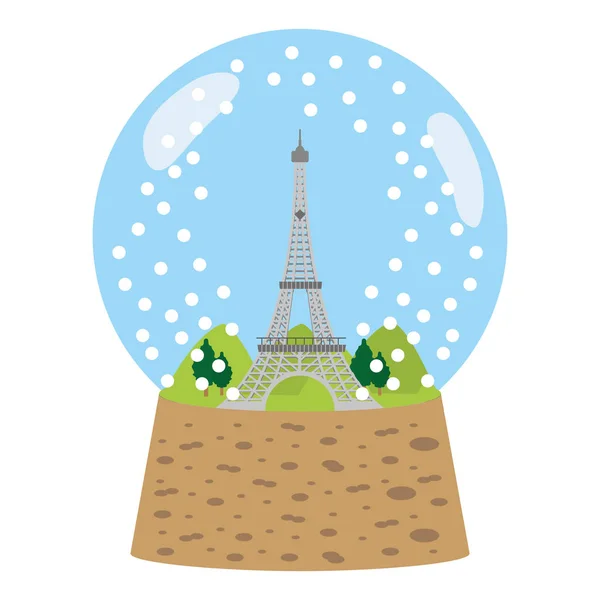 Torre Eiffel Dentro Bola Nieve Vector Vidrio Ilustración — Vector de stock