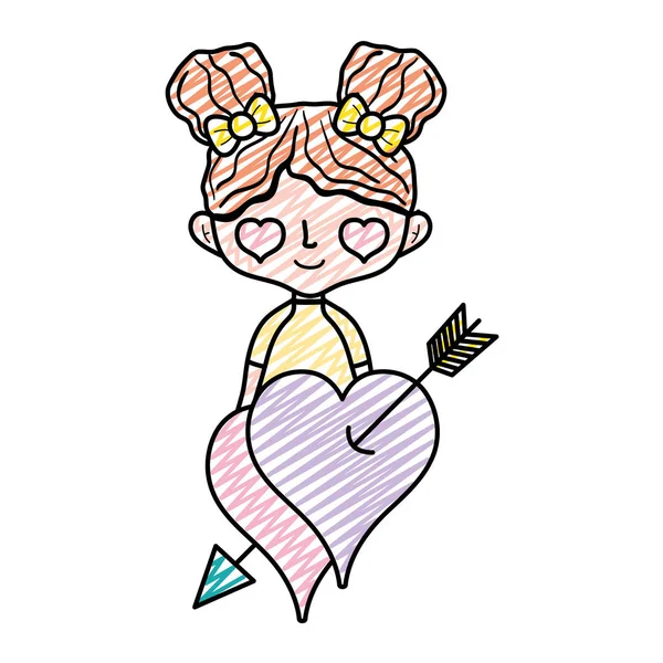 Doodle Lovestruck Mujer Con Forma Flecha Dentro Corazones Vector Ilustración — Archivo Imágenes Vectoriales