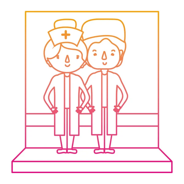 Infirmière Ligne Dégradée Assistant Médecin Professionnel Avec Illustration Vectorielle Uniforme — Image vectorielle