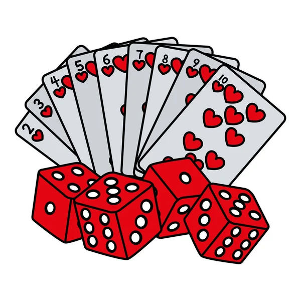 Χρώμα Καρδιές Πόκερ Κάρτες Και Ζάρια Παιχνίδι Διανυσματικά Εικονογράφηση — Διανυσματικό Αρχείο