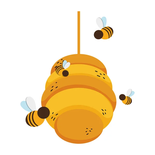 Pendaison Nid Abeilles Avec Illustration Vectorielle Volante Insectes — Image vectorielle