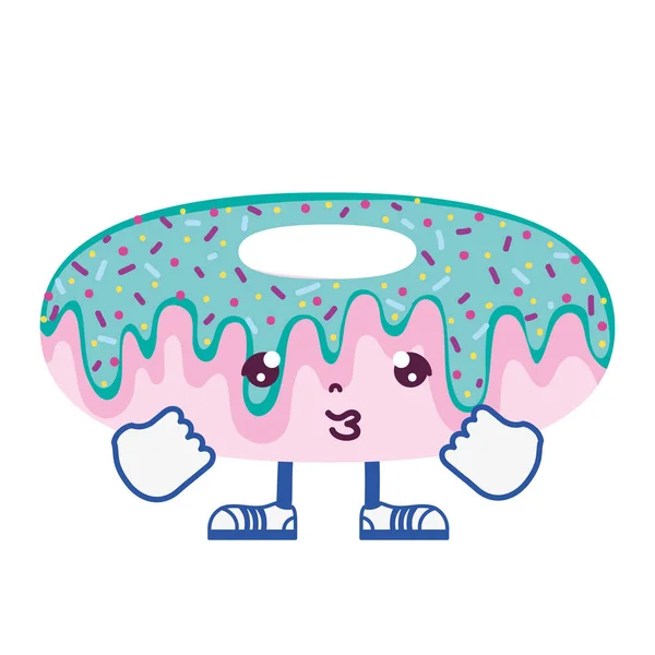 Kawaii Donut Triste Con Brazos Piernas Vector Ilustración — Vector de stock