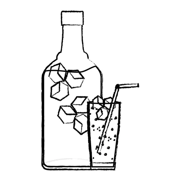 Grunge Port Schnapsflasche Und Glas Getränkevektor Illustration — Stockvektor