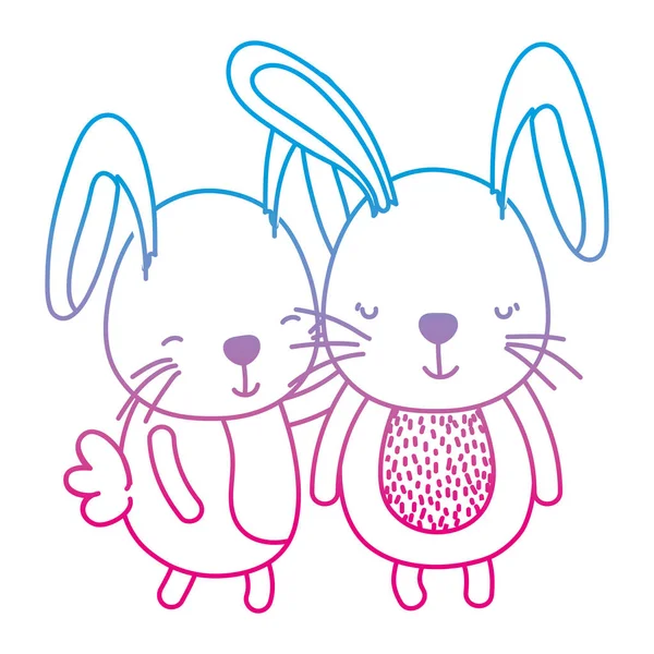 Degraded Line Couple Rabbit Together Cute Animal Vector Illustration — Stock Vector