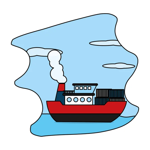 Kleur Schip Zeevervoer Met Levering Containers Vectorillustratie — Stockvector