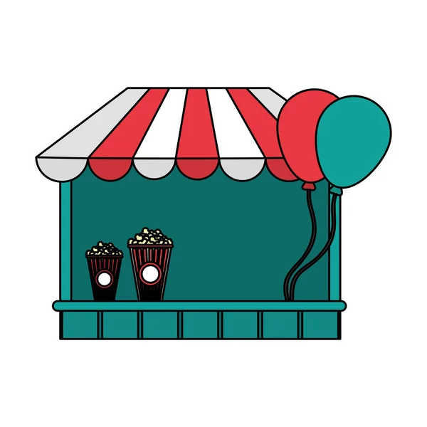 Farbe Karneval Store Festival Mit Popcorn Und Luftballons Vektor Illustration — Stockvektor