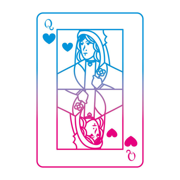 degraded line queen heart card casino game vector illustration