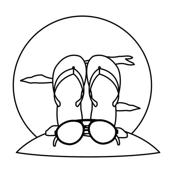Ligne Plage Flip Flop Avec Des Lunettes Soleil Mode Illustration — Image vectorielle