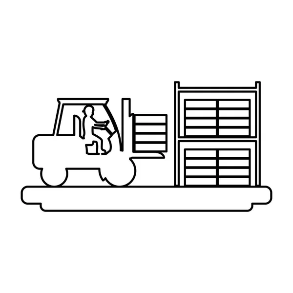 Linia Robotnik Budowy Forlift Sprzęt Tworzenia Ilustracji Wektorowych — Wektor stockowy