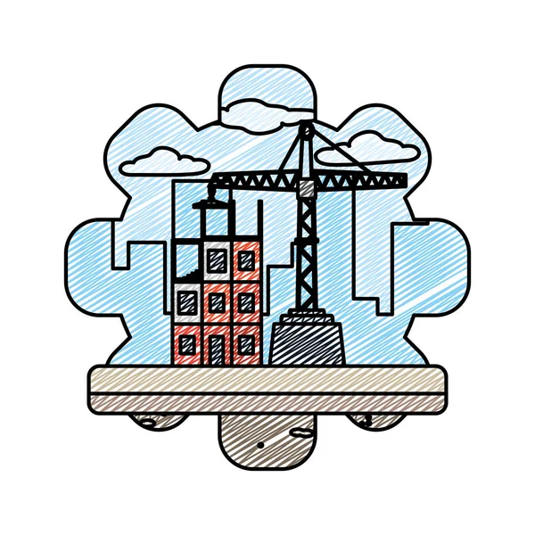 Illustration Vectorielle Machine Construction Poulies Rapair Bâtiment Doodle — Image vectorielle