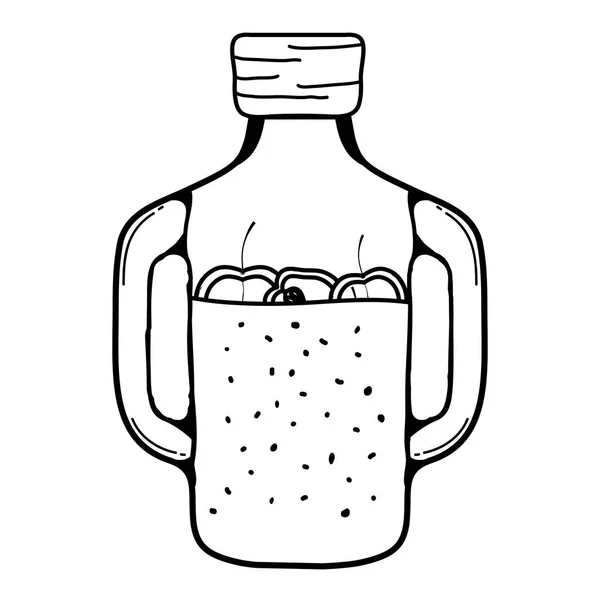 Lijn Mason Jar Met Biologische Appels Behouden Vectorillustratie — Stockvector