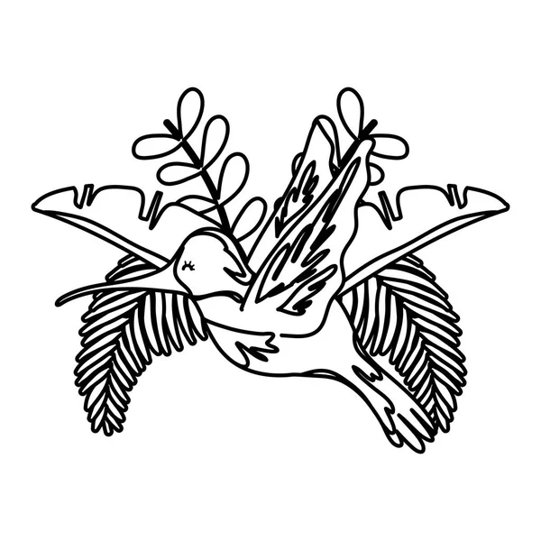 Линия Тропических Листьев Векторной Иллюстрацией Колибри — стоковый вектор