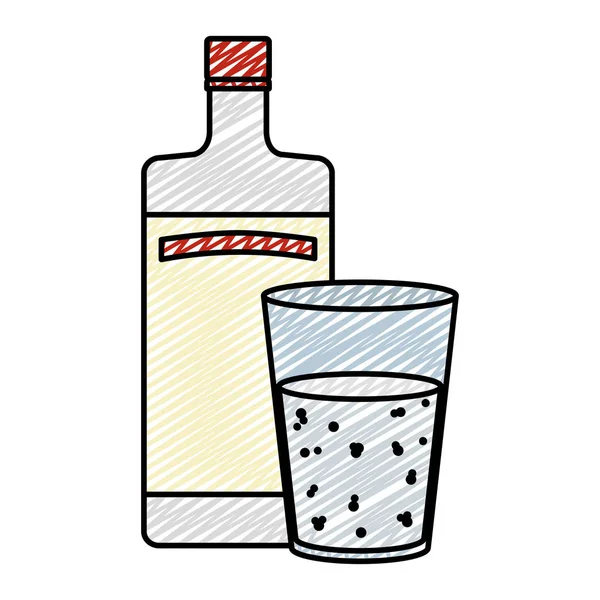 Doodle Vodka Alkohol Láhve Sklo Nápojové Vektorové Ilustrace — Stockový vektor