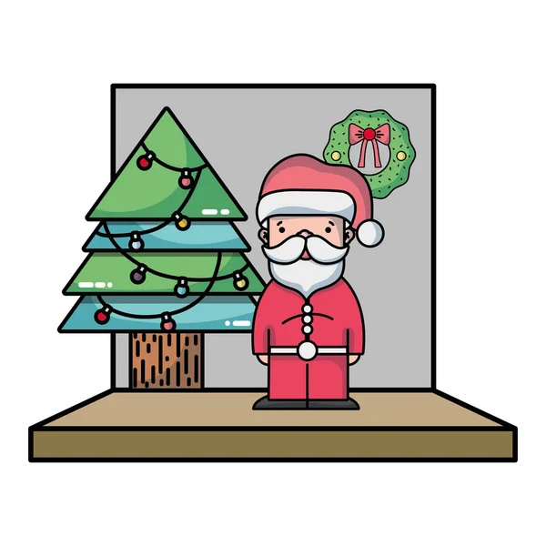 Santa Claus Con Luces Pino Vector Ilustración — Vector de stock