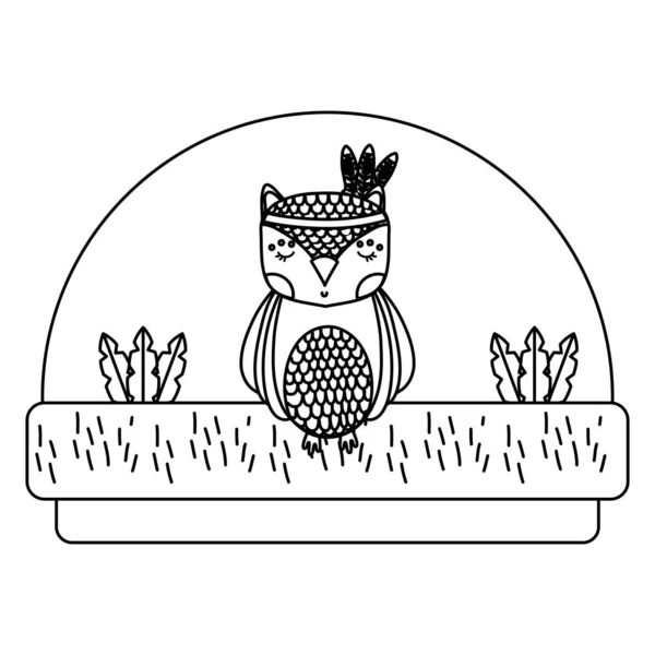 Γραμμή Ζώο Χαριτωμένο Κουκουβάγια Φτερά Στην Απεικόνιση Κεφαλής Διάνυσμα — Διανυσματικό Αρχείο