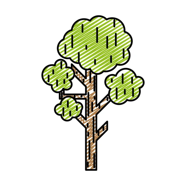 Doodle Naturliga Trädets Grenar Blad Stil Vektorillustration — Stock vektor