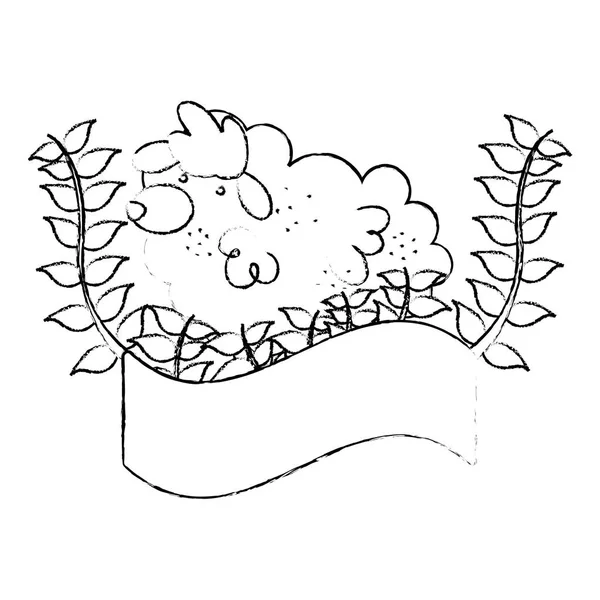 Grunge Ovce Farma Zvířat Větví Rostlin Vektorové Ilustrace — Stockový vektor