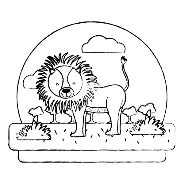 Гранжевий Чарівний Лев Дика Тварина Ландшафті Векторні Ілюстрації — стоковий вектор
