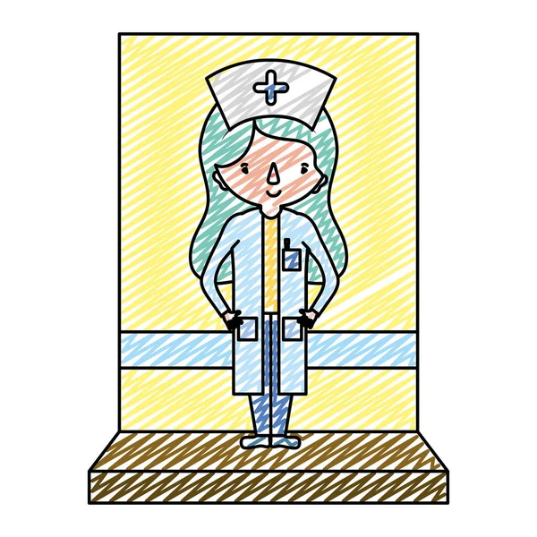 Doodle Schönheit Krankenschwester Mit Professionellen Einheitlichen Stil Vektor Illustration — Stockvektor