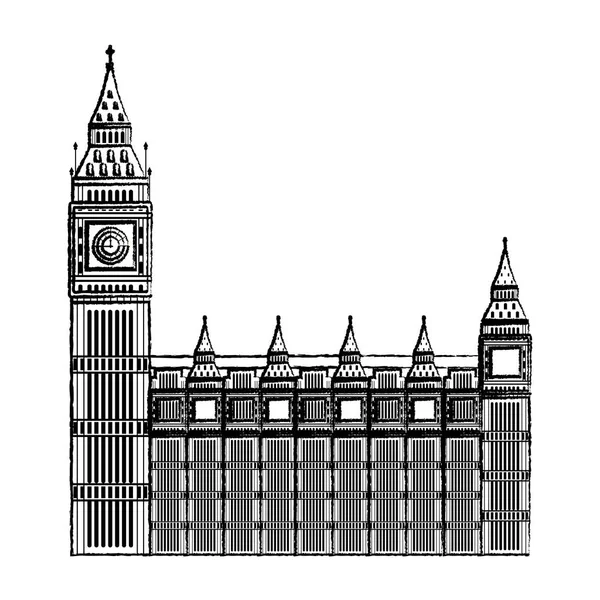 Torre Reloj Londres Grunge Arquitectura Medieval Vector Ilustración — Vector de stock