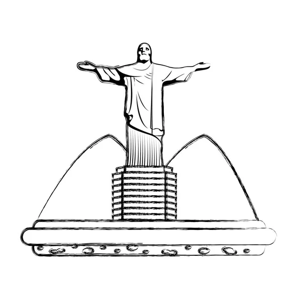Grunge Cristo Religion Statue Avec Montagne Paysage Vectoriel Illustration — Image vectorielle