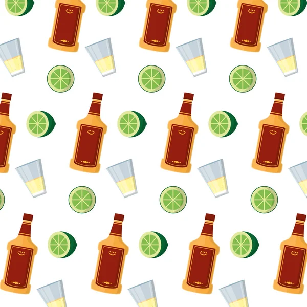 Tequila Üveg Pezsgő Pohár Citromos Háttér Vektor Illusztráció — Stock Vector