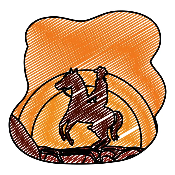 Doodle Hombre Caballo Desierto Vector Paisaje Ilustración — Archivo Imágenes Vectoriales