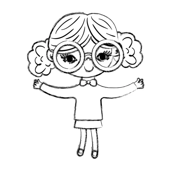 Grunge Girl Kind Mit Brille Und Zwei Schwänzen Vektor Illustration — Stockvektor