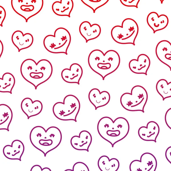 Línea Degradada Kawaii Corazón Expresión Facial Fondo Vector Ilustración — Vector de stock